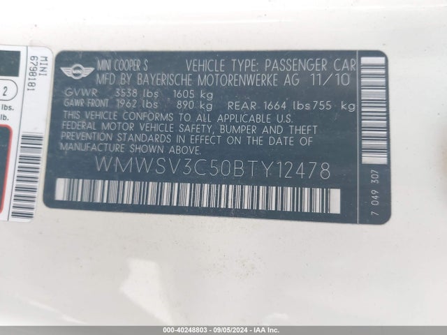 2011 MINI COOPER S WMWSV3C50BTY12478 Photo 8