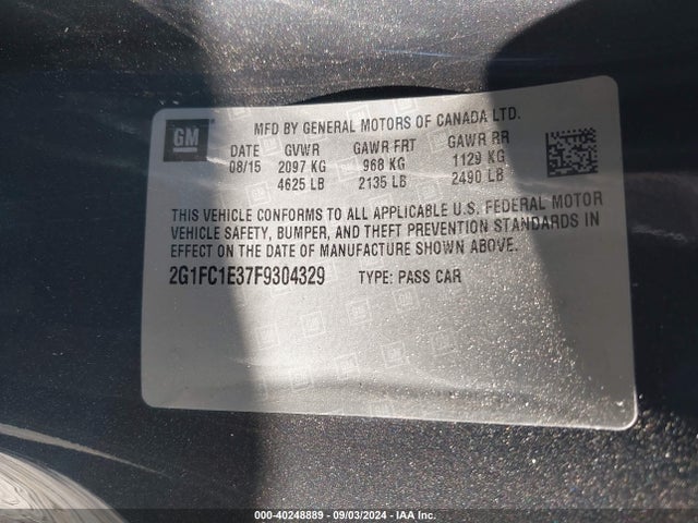 Chevrolet Camaro 1lt 2015 2G1FC1E37F9304329 Image 9