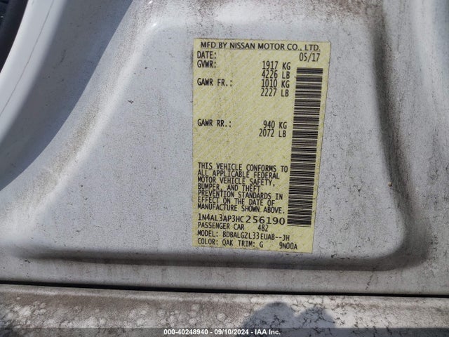 Nissan Altima 2.5 S 2017 1N4AL3AP3HC256190 Image 9