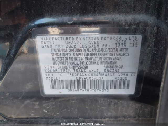 3N1AB7AP8HY274070 Nissan SENTRA SR