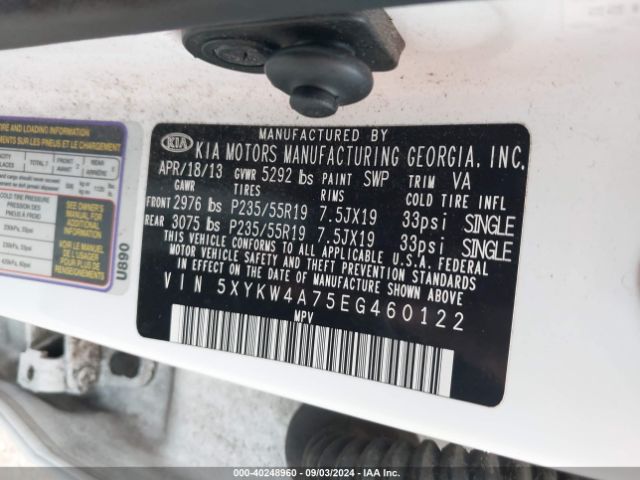 5XYKW4A75EG460122 KIA Sorento Limited V6