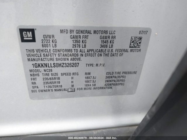 1GKKNLLS0HZ326207 GMC Acadia Sle-2