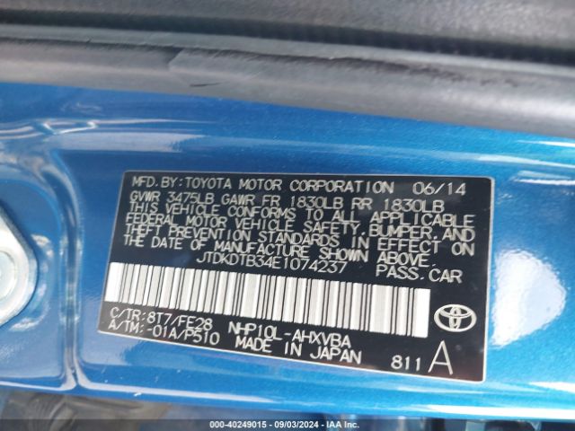 JTDKDTB34E1074237 Toyota Prius C One