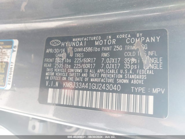 Hyundai TUCSON SE 2016 KM8J33A41GU243040 Image 9