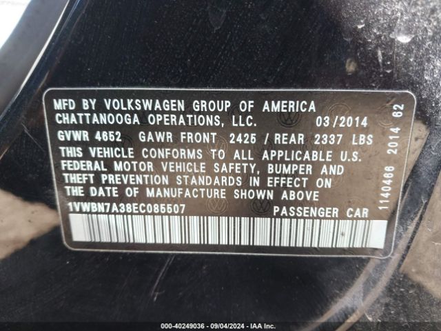 1VWBN7A38EC085507 Volkswagen Passat 2.0l Tdi Se