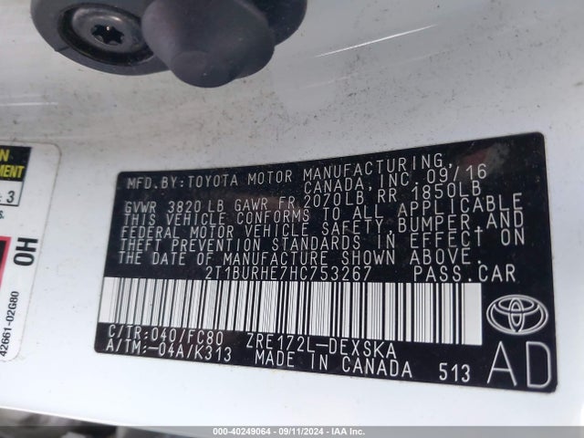 Toyota COROLLA SE 2017 2T1BURHE7HC753267 Image 9