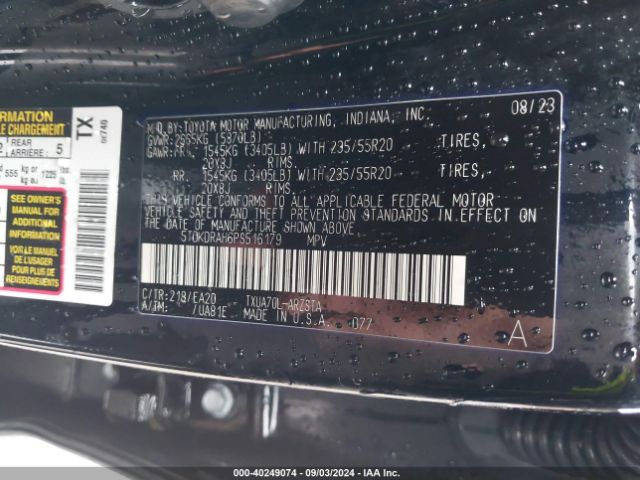 5TDKDRAH6PS516179 Toyota Highlander Xse