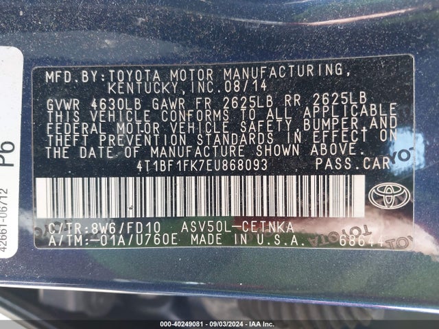 Toyota CAMRY LE 2014 4T1BF1FK7EU868093 Image 9