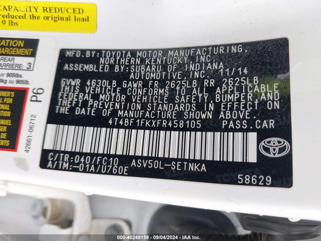 Toyota CAMRY LE 2015 4T4BF1FKXFR458105 Image 9