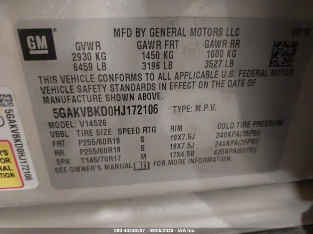 Buick Enclave Leather 2017 5GAKVBKD0HJ172106 Image 9
