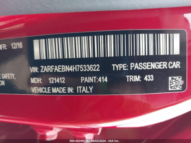 ZARFAEBN4H7533622 Alfa Romeo Giulia Rwd