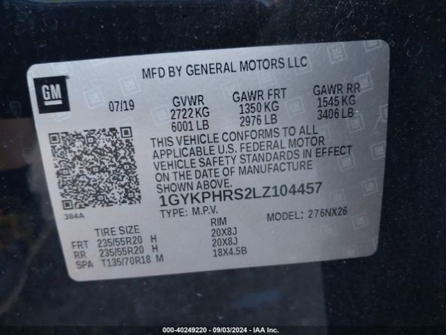 1GYKPHRS2LZ104457 Cadillac Xt6 Awd Sport