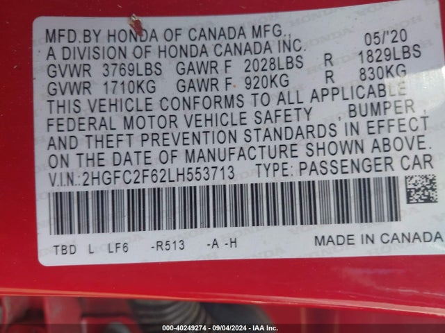 2HGFC2F62LH553713 Honda Civic Lx