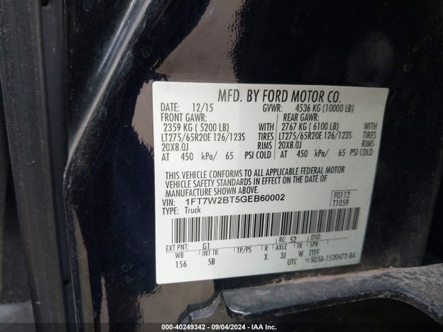 Ford F-250 Lariat 2016 1FT7W2BT5GEB60002 Image 9
