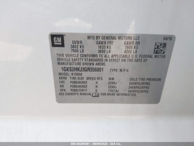 1GKS2HKJ3GR356881 GMC YUKON XL DENALI