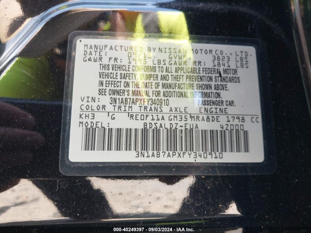 Nissan SENTRA SV 2015 3N1AB7APXFY340910 Image 9