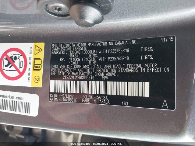 Lexus RX 350 2016 2T2ZZMCA2GC003549 Image 9