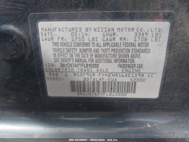 3N1CN7AP7FL815202 Nissan Versa 1.6 S