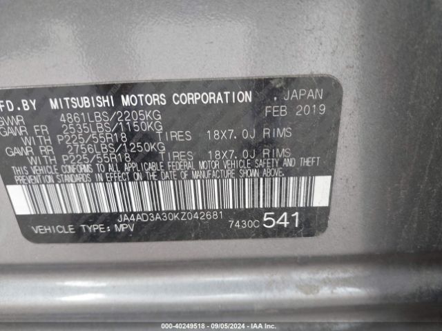 JA4AD3A30KZ042681 Mitsubishi Outlander Le/se/sel