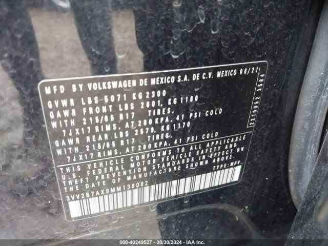 3VV2B7AX9MM138082 Volkswagen Tiguan 2.0t Se/2.0t Se R-line Black/2.0t Sel