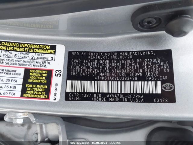 4T1K61AK2LU383428 Toyota CAMRY XSE