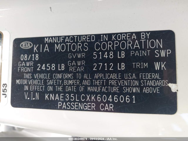 KIA STINGER GT 2019 KNAE35LCXK6046061 Image 9