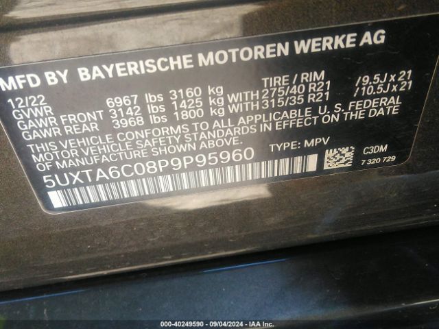 5UXTA6C08P9P95960 BMW X5 Phev Xdrive45e