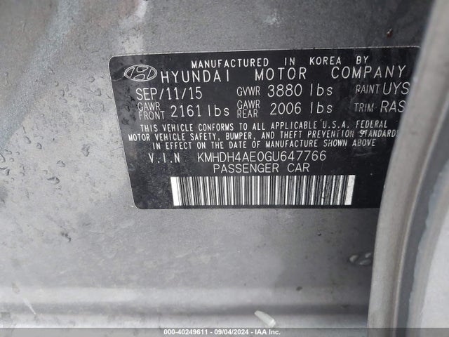 Hyundai ELANTRA SE 2016 KMHDH4AE0GU647766 Image 9