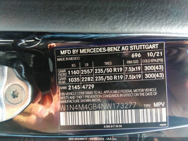 W1N4M4GB4NW173277 Mercedes-Benz GLB 250