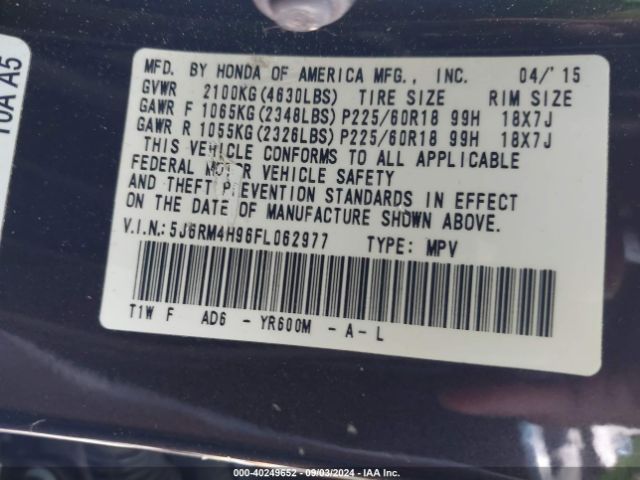 5J6RM4H96FL06297 Honda Cr-v Touring