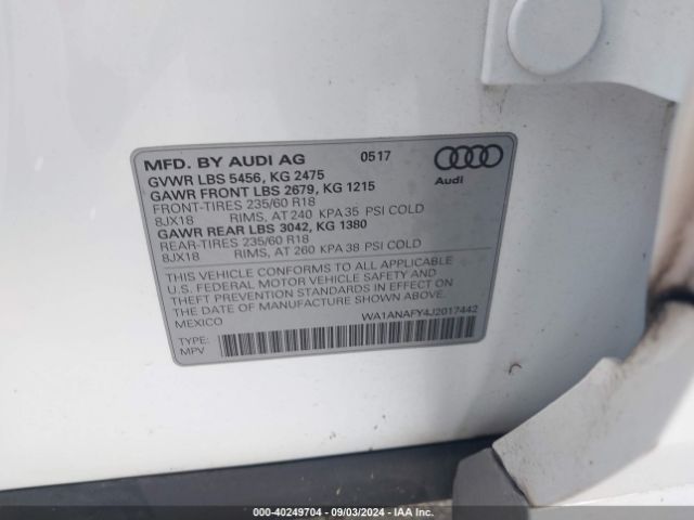 WA1ANAFY4J2017442 Audi Q5 2.0t Premium/2.0t Tech Premium