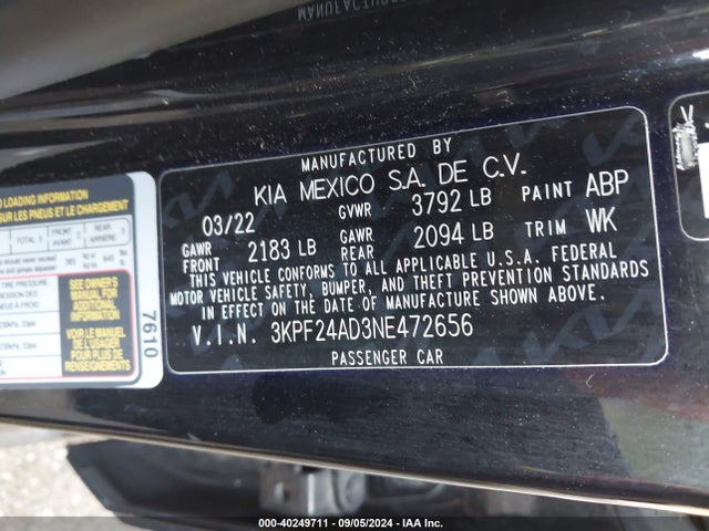 KIA Forte Lxs 2022 3KPF24AD3NE472656 Image 9