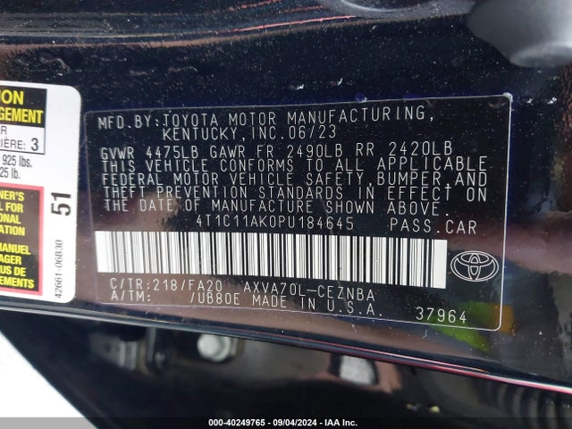 Toyota CAMRY LE 2023 4T1C11AK0PU184645 Image 9