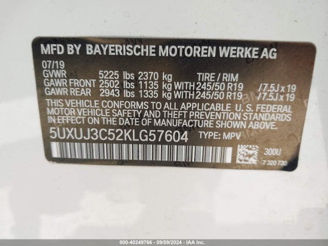 5UXUJ3C52KLG57604 BMW X4 Xdrive30i