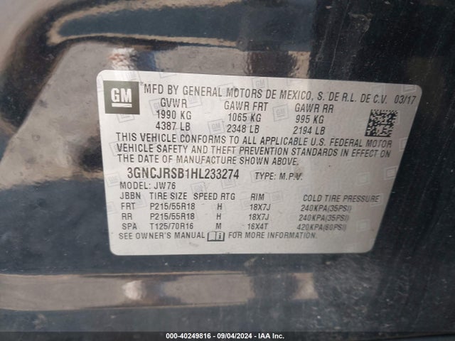Chevrolet Trax Premier 2017 3GNCJRSB1HL233274 Image 9
