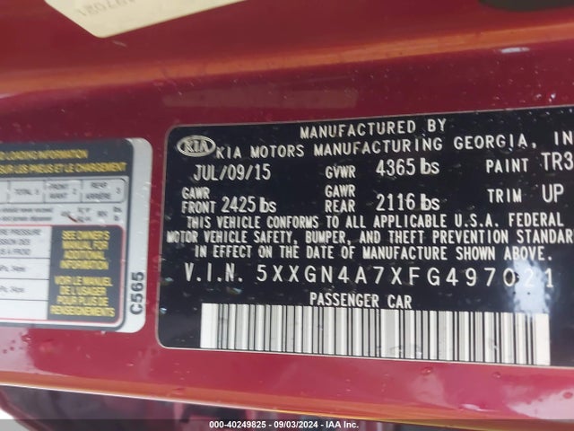 KIA OPTIMA EX 2015 5XXGN4A7XFG497021 Image 9