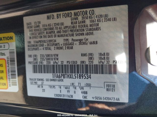 1FA6P8THXL5189534 Ford Mustang Ecoboost Fastback
