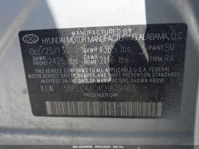 5NPEC4AC4EH839463 Hyundai Sonata Limited