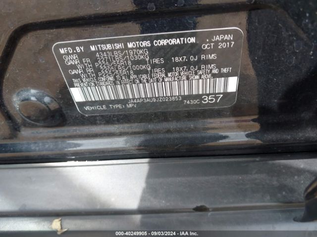 JA4AP3AU9JZ023853 Mitsubishi Outlander Sport 2.0 Le