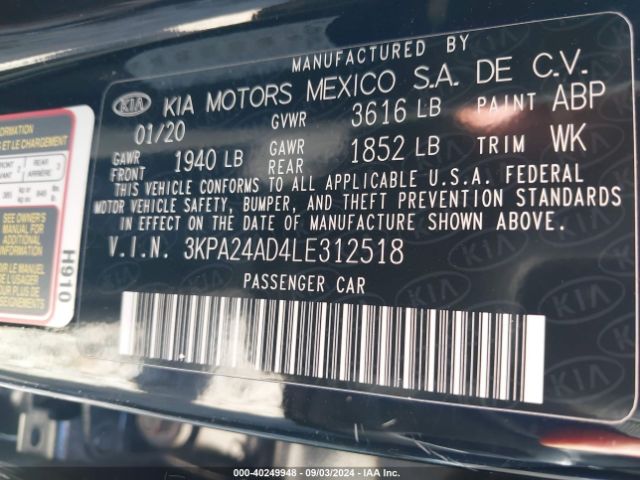 3KPA24AD4LE312518 KIA RIO S