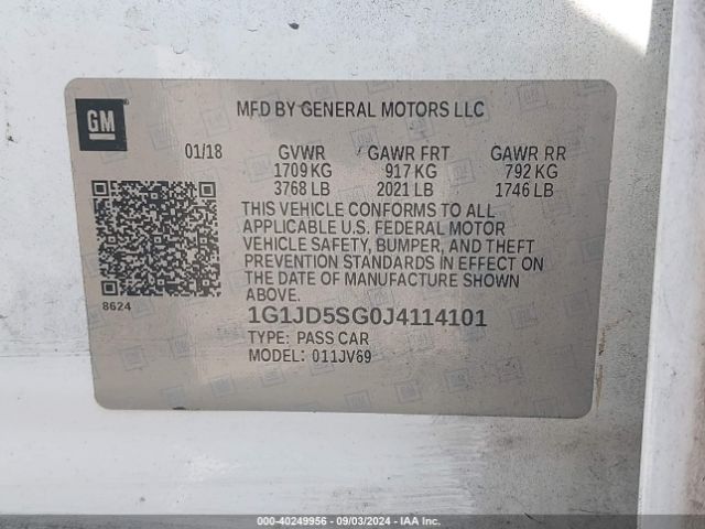 1G1JD5SG0J4114101 Chevrolet Sonic Lt Auto