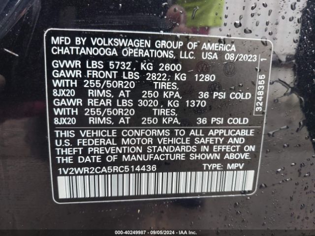 1V2WR2CA5RC514436 Volkswagen Atlas 2.0t Se W/technology
