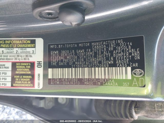 2T1BURHE4FC270669 Toyota Corolla S Plus
