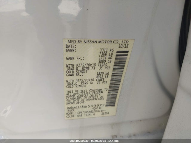 Nissan Titan Pro-4x 2019 1N6AA1E58KN509977 Image 9