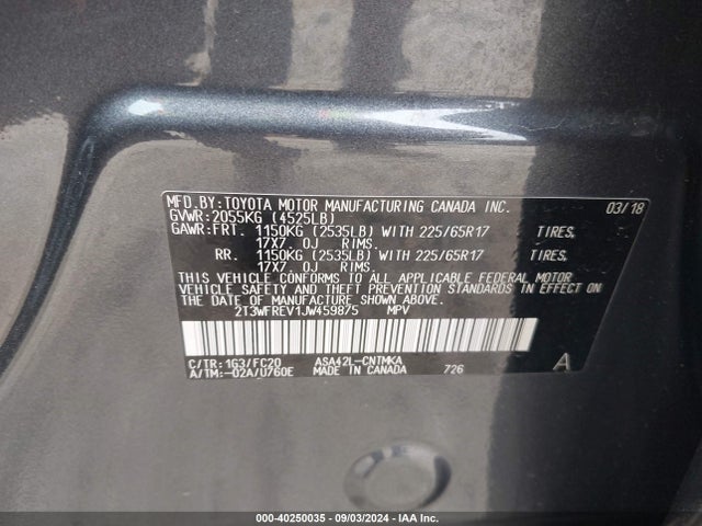 Toyota Rav4 Xle 2018 2T3WFREV1JW459875 Image 9