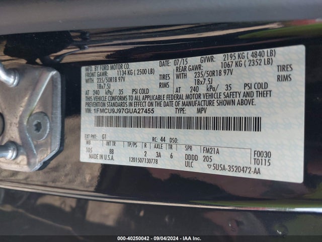 Ford Escape Titanium 2016 1FMCU9J97GUA27455 Image 9