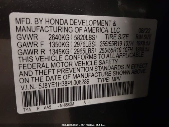 5J8YE1H38PL006289 Acura Mdx Standard