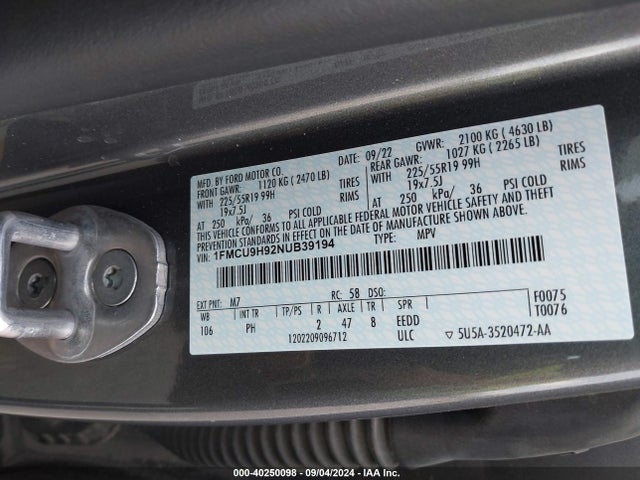 Ford ESCAPE SEL 2022 1FMCU9H92NUB39194 Image 9