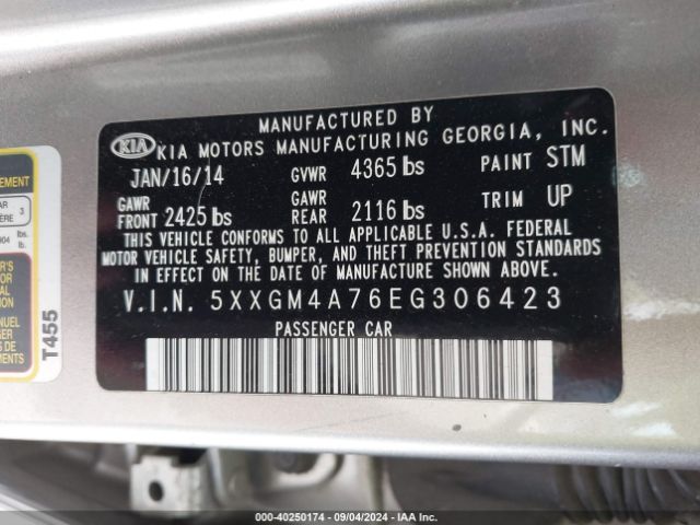 5XXGM4A76EG306423 KIA Optima Lx