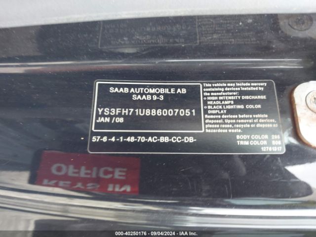 2008 SAAB 9-3 YS3FH71U886007051 Photo 8